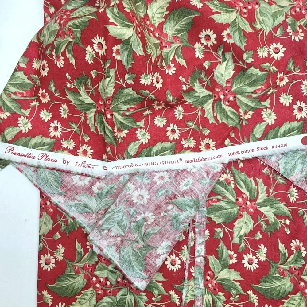 1yd Moda Poinsettia Plaza by 3 Sisters‎ Red Holly Berry Cotton Fabric 44291